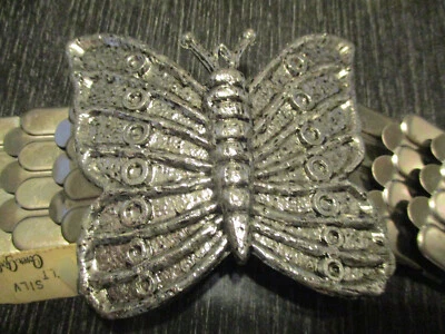 Cinturón Vintage Plateado Serpiente Malla Pescado Escamas 29" Elastizado Damas Mariposa Mujeres! Foto 1 de 4