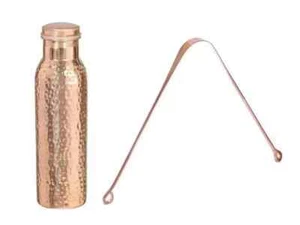Botella martillada de agua de cobre puro con limpiador de lengua para beneficios para la salud 1000 ml - Imagen 1 de 5