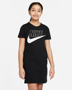 Nike Sportswear Big Kids Black T-Shirt Dress Girls Sz L Pockets Swoosh - Picture 1 of 10