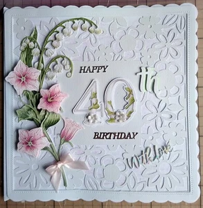 Large 8" Luxury Happy Birthday card with Flowers & Cut-out Background ANY AGE - Picture 1 of 5