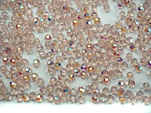 Czech Fire Polished Round Faceted Glass Beads Light Rose AB pink Aurora Borealis - Picture 1 of 5