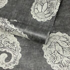 Fine Decor - Black Grey Metallic Silver Floral Paisley Feature Wallpaper FD22419