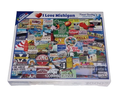 Rompecabezas White Mountain I Love Michigan 1000 piezas grandes Charles Girard nuevo Foto 1 de 4