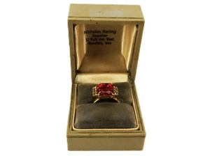 Gold Tone Cocktail Ring, Ruby Red Gemstone, Size 4.5, Presentation Case, JWL-335 - Picture 1 of 8