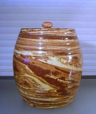 Antiguo tarro cubierto de cerámica de ágata barril Escocia siglo XIX Foto 1 de 4