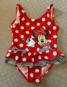 Chicas Disney Minnie Mouse Lunares Amarillo Traje Niños Traje De Baño Natación-XXS-XS 