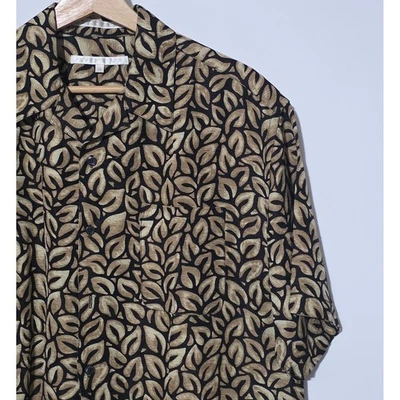 Perry Ellis Mens M Silk Linen Blend Short Sleeve Shirt Leaf Print Cuban Collar - Image 1 of 4