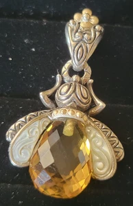 Signed BARBARA BIXBY 18k Gold Sterlin Silver Cognac Quartz BumbleBee Pendant ~7g - Picture 1 of 7