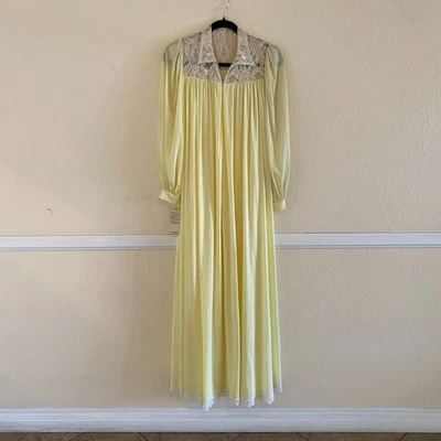 复古 90 年代 Lucie Ann Buttercup 黄色尼龙郁金香蕾丝长裙,小号 — 第 1/4 张图片