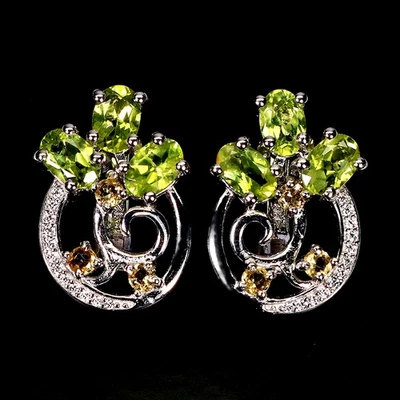 925 Sterling Silver Earrings Oval Peridot 6x4mm Natural Gemstone Jewelry - Image 1 of 4