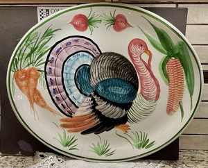 Vtg Turkey Thanksgiving Serving Platter Italy Very Large Ceramic Hand Painted - Picture 1 of 7