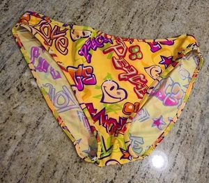 Joe Boxer Bathing Suit Junior Size XL Yellow Peace Heart Love Bikini Bottom - Picture 1 of 9