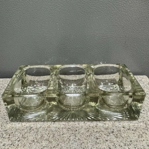 Antique Flint Glass Heavy Starburst Triple Compartment Salt Cellar Trinkets READ - Picture 1 of 9