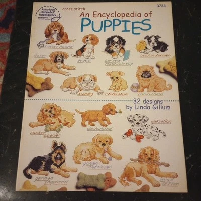 An Encyclopedia of PUPPIES Craft Book, 32 Cross Stitch Designs 17 page Kooler - Image 1 of 2