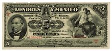 MEXICO Banco de Londres PS-233d.5 5 Pesos 1913 Serie H RARE