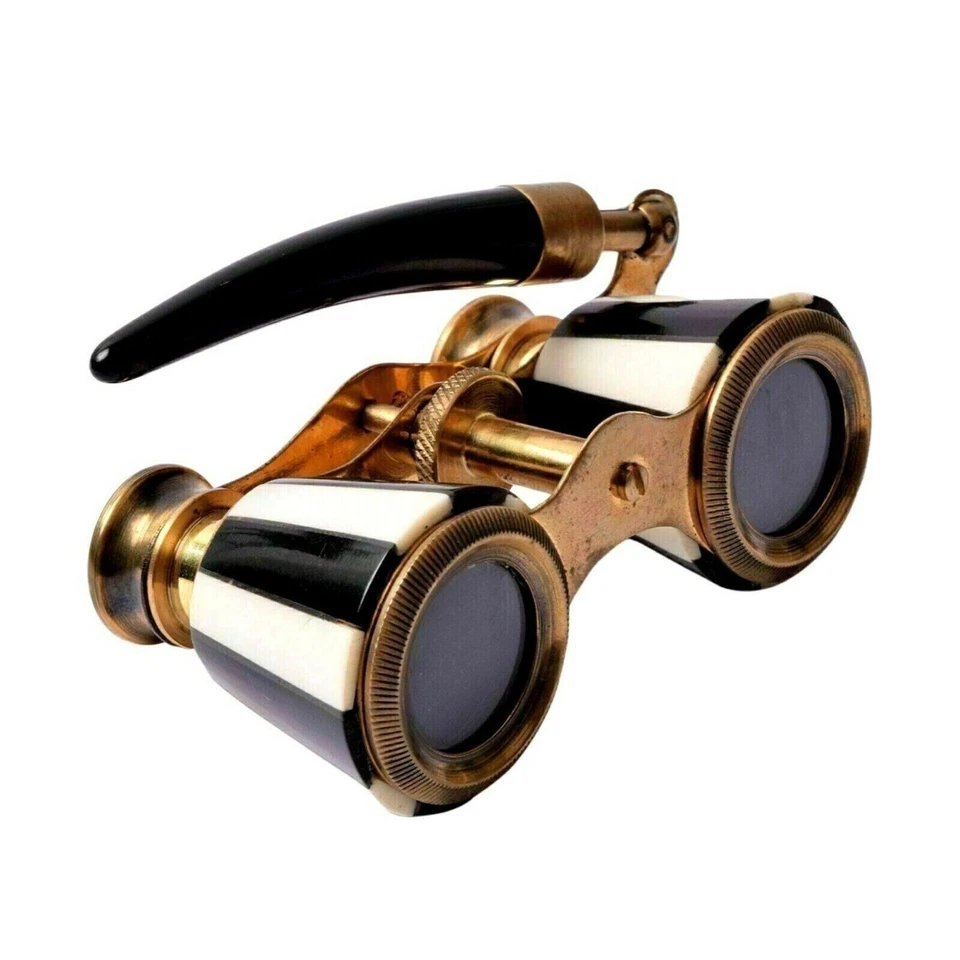 Antique Vintage Opera Glasses Binoculars White Mother of Pearl & Handle Brass - Image 1 of 4