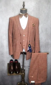 Traje formal Studio Ferera para hombre coñac/óxido y tostado texturizado ajuste moderno 3 piezas - Imagen 1 de 7