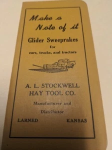 Antique 1940s A.L. Stockwell Hay Tool Co. Pocket Calendar Note Pad - Picture 1 of 9