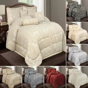 7 PCs Jacquard Bedspreads Modern Comforter Bed Throw with Matching Pillow Shams - Picture 1 of 40