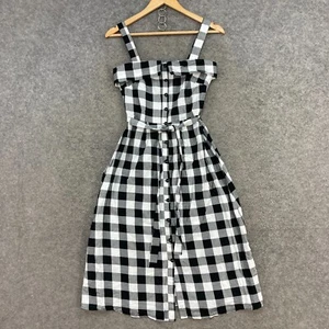 Oasis Dress Womens 8 Black White Check Sleeveless Button Front Belt 23019 - Picture 1 of 10