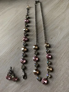 Cup Chain Necklace, Bracelet & Earring Set Swarovski Crystal Stones Pink,yellow. - Picture 1 of 4