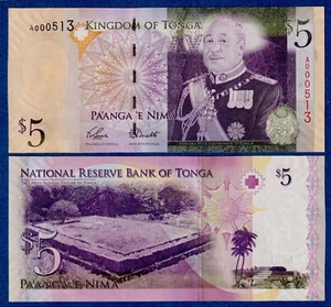 TONGA 5 PA'ANGA 2009 P-39(1) UNC Banknote - Low serial A 0005XX - Picture 1 of 4