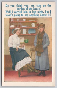 Cartolina Due Donne Pettegolezzi Sul Marito Ubriaco, Vintage UDB Life Comic 13 - Foto 1 di 2