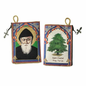 "Sacchetto arazzo immagine sacra 2 lati Saint St Charbel (Sharbel) ""Albero di cedro" - Foto 1 di 1