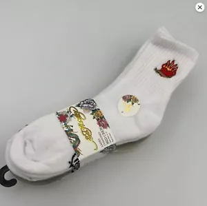 Ed Hardy Women 5 Pairs Fashion Mid Crew Socks Shoe 4-10 Heart Flame Moth Skull - Picture 1 of 11