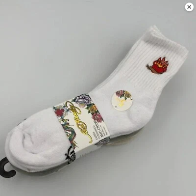 Ed Hardy Mujeres 5 Pares Moda Medio Crew Calcetines Zapato 4-10 Corazón Llama Polilla Calavera Foto 1 de 4