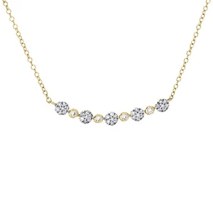 10K or Jaune Diamant Fleur Serti Barre Câble Collier 18 " Fancy Breloque 1/4 CT - Picture 1 of 6