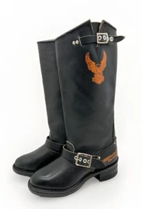 Vintage Women’s 5.5 Harley-Davidson Black Leather Steel Toe Boots Eagle - Picture 1 of 15