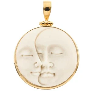 925 Silver Moon Sun Goddess Bison Bone 24k Gold Plated Sterling Pendant, 1 3/4" - Picture 1 of 3