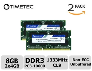 Timetec 2x4GB DDR3 1333MHz PC3-10600 Non-ECC 1.5V 2Rx8 SODIMM Laptop Memory RAM - Picture 1 of 9