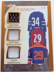 🔥#/8 MATTHEWS MACKINNON DRAISAITL 3 RELIC 2022-23 Leaf In the Game Used TRIPLE