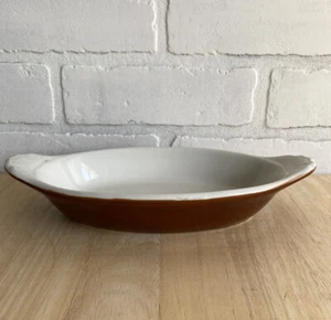 Vintage Hall Baking Au Gratin Casserole Serving Dish #528 Brown & White USA - Picture 1 of 8