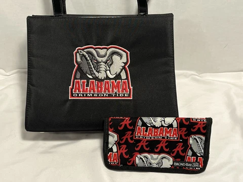 ALABAMA CRIMSON TIDE PURSE BAG TOTE Black 10"X8"X4" with Wallet Cover