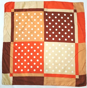 🟤 CODELLO Silk Scarf – 32" Mod POLKA DOTS Block Brown Orange Retro Chic Twill - Picture 1 of 5