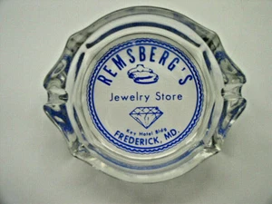 Remsburg`s Jewelry Store Glass Advertising Ashtray Key Hotel Bldg Frederick Md - Picture 1 of 3