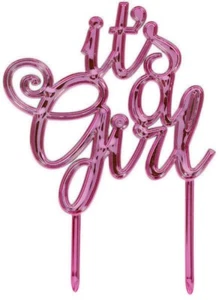 ITS IT'S A GIRL CAKE PICK TOPPER decoration gender reveal new baby shower pink - Picture 1 of 1