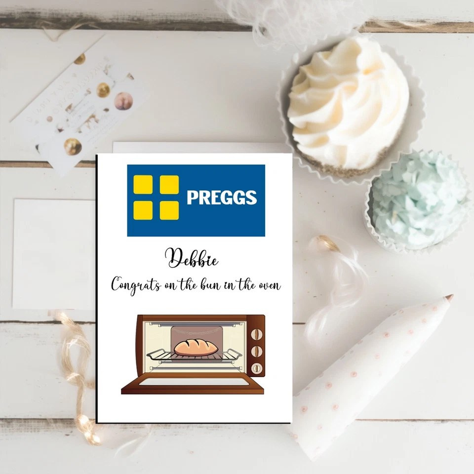 Personalised Greggs theme pregnant card, congratulations, friend , sister,humour - Image 1 of 1
