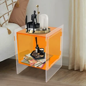 2-Layers Clear Side End Table Acrylic Coffee Table for Living Room Bedside Table - Picture 1 of 17
