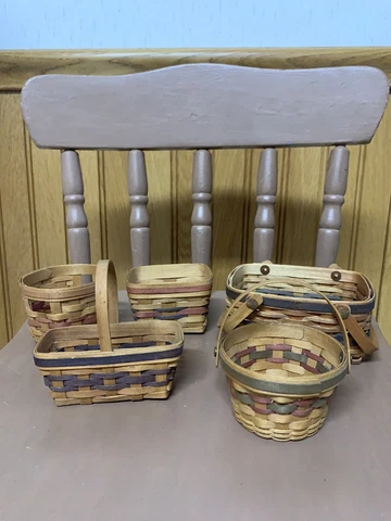 HANDMADE HAND WOVEN BASKET LOT 5 Including MINI BASKET HOUSE MBH SIGNED VINTAGE Cover