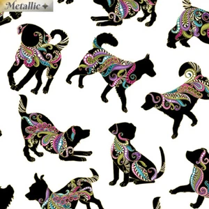 HALF METRE DOG ON IT SMALL BLACK DOGS ON WHITE QUILTING CRAFT FABRIC BENARTEX - Picture 1 of 1