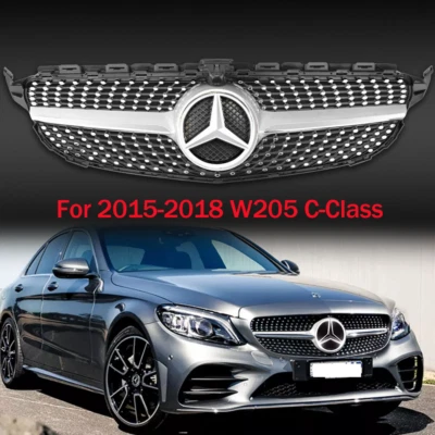 Front Upper Grille W/Led Emblem Fit 2015-18 Mercedes Benz W205 C250 C300 C43AMG - Изображение 1 из 4
