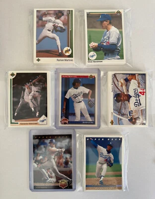 Lote de conjuntos de equipos de cubierta superior de los Dodgers de Los Ángeles 1989-93 (5 juegos con Martinez RC) Foto 1 de 4