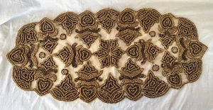 VTG..HANDMADE..ANTIQUE GOLD BEADS & SEQUIN..TABLE TOPPER..31" X 15" - Picture 1 of 5