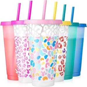 Plastic Cups with Lids and Straws - 6 Pack 24 Oz Color Changing Cups, Iced Co... - Picture 1 of 1