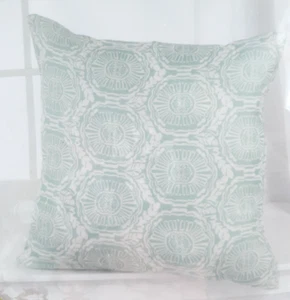 Decorative Pillow Cover 17.5x17.5 Green Cream Medallions - Picture 1 of 3