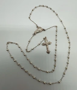 Italy Sterling Silver Virgin Mary Cross Rosary Beads Chain Necklace 10.2g #y15 - Picture 1 of 11
